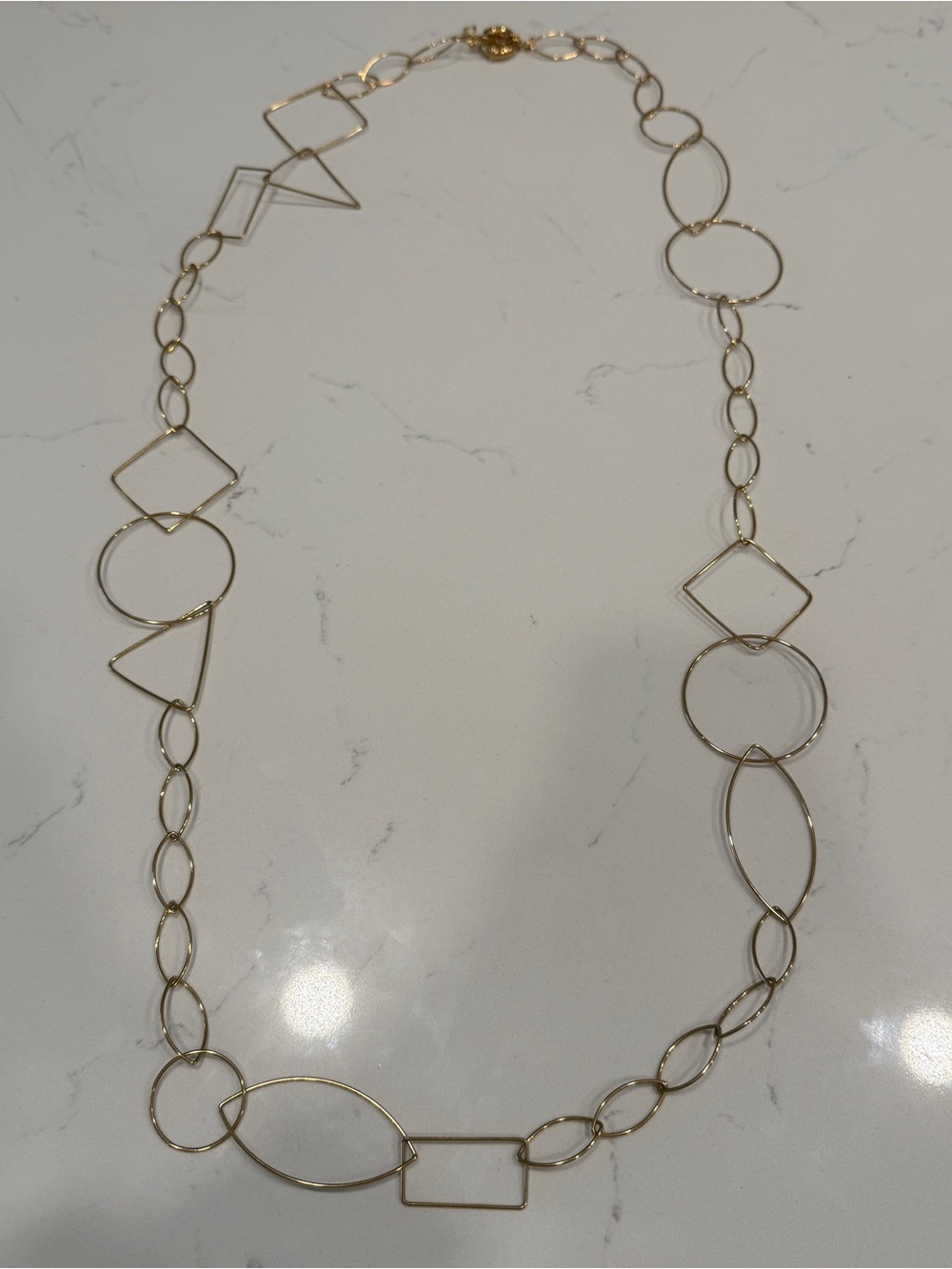 Gold Geometric Link Necklace ~58”